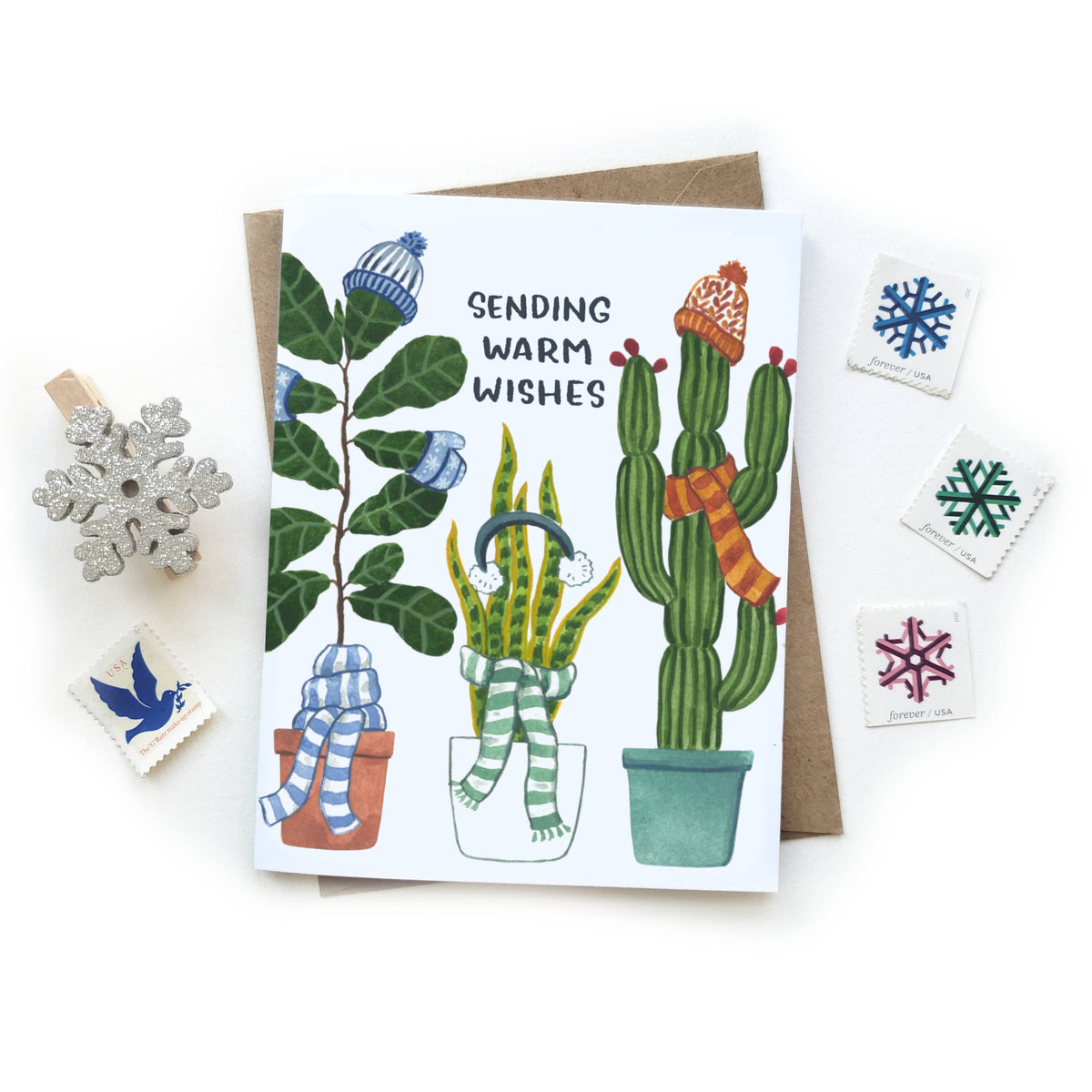 Sending Warm Wishes Plants Watercolor Card