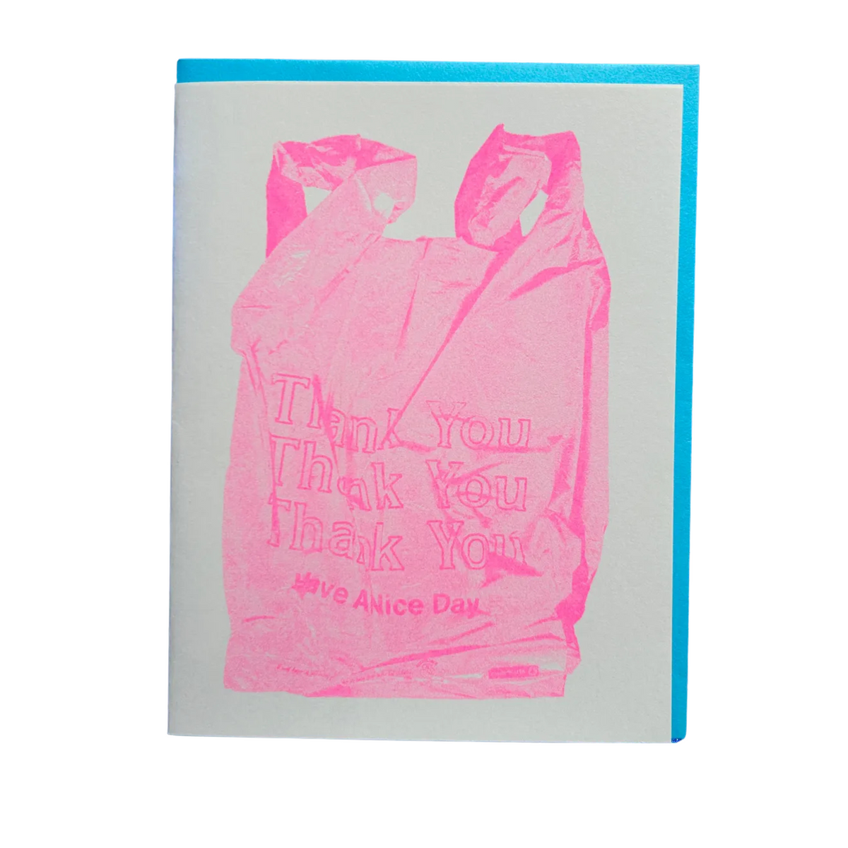 Pink Thank You Bag Risograph Greeting Card